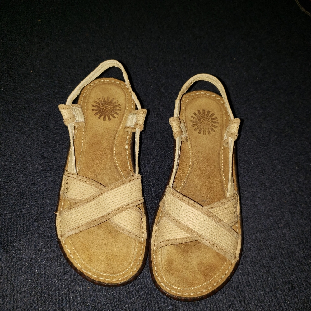 UGG Australia Uggs Mayley Fawn Wedge Leather Slingback 3146 Sandals